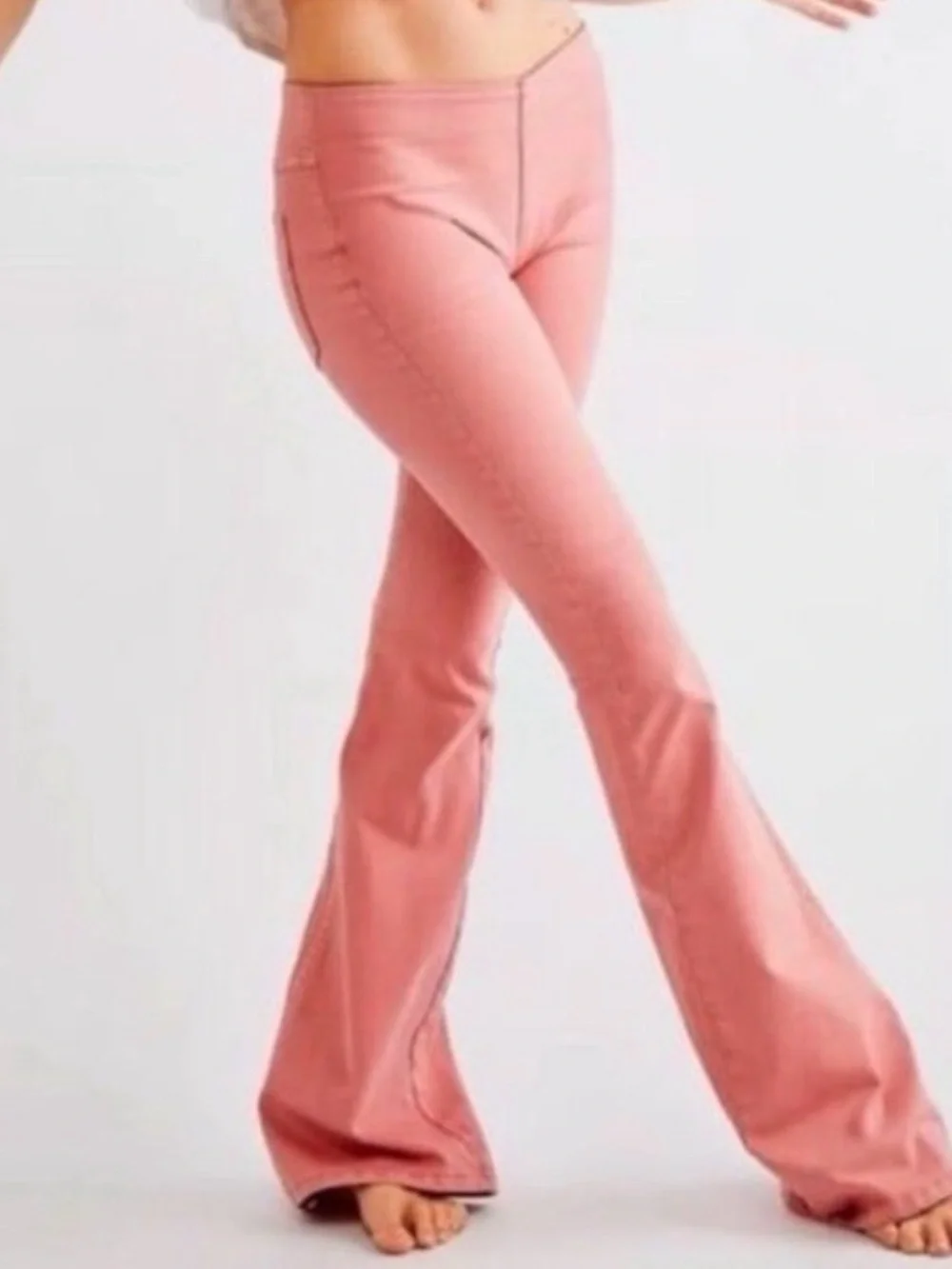 Free People We The Free Penny Pull-On Flare Jeans Clay Rose Pink Sz 28